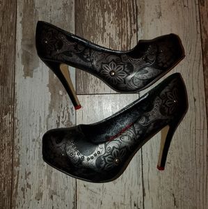 Iron Fist Skeleton floral heels